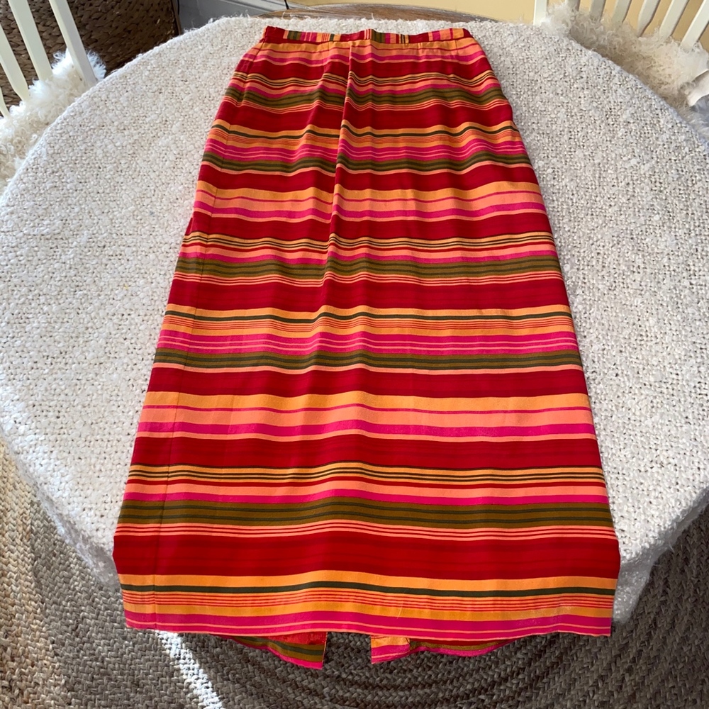 OBERON 100% silk striped skirt w/long slit/8